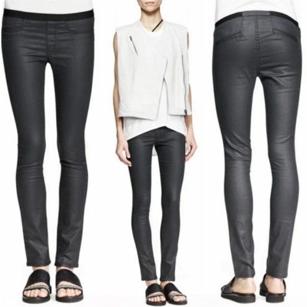 HELMUT‎ LANG Grey Waxed Coated Denim Pull on Legging Pant 26